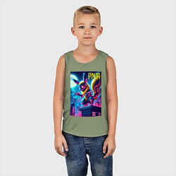 Майка детская хлопок Ужасный Пикачу на крыше небоскрёба - хэллоуин, цвет: авокадо — фото 2