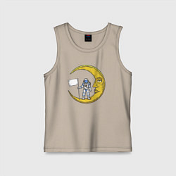 Майка детская хлопок Астронавт с флагом на Луне, цвет: миндальный