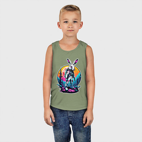 Детская майка Неоновый заяц астронавт в космосе / Авокадо – фото 5