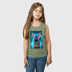 Майка детская хлопок Cyber Pikachu in the neon metropolis - ai art, цвет: авокадо — фото 2