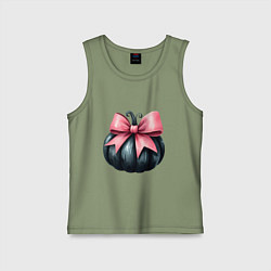 Майка детская хлопок Черная тыква с розовым бантом - Хэллоуин, цвет: авокадо