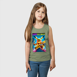 Майка детская хлопок Happy halloween - terrible Pikachu, цвет: авокадо — фото 2