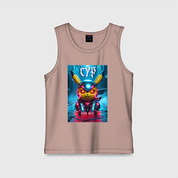 Майка детская хлопок Прикольный кибер Пикачу в шлеме - нейроарт, цвет: пыльно-розовый