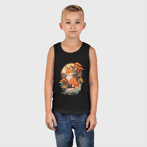 Детская майка Лиса в японском стиле на фоне гор / Черный – фото 5