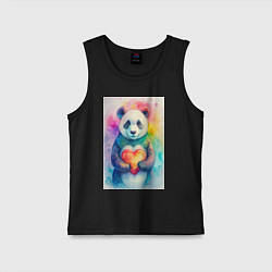 Майка детская хлопок Нежная панда с сердцем в лапках, цвет: черный