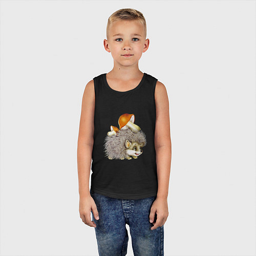 Детская майка Добрый ежик с грибами / Черный – фото 5