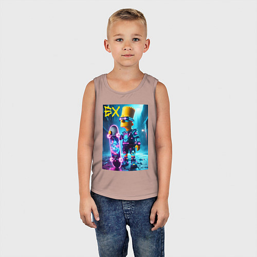 Детская майка Скейтбордист Барт Симпсон в ночном городе под дожд / Пыльно-розовый – фото 5