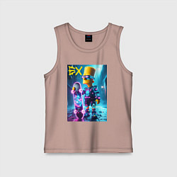 Майка детская хлопок Скейтбордист Барт Симпсон в ночном городе под дожд, цвет: пыльно-розовый