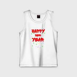 Майка детская хлопок Happy New Year ярко-красным, цвет: белый