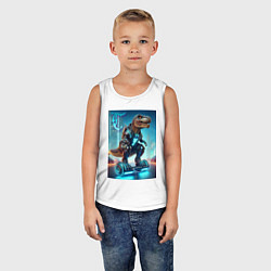 Майка детская хлопок Cyber tyrannosaur on a hoverboard - neon glow fant, цвет: белый — фото 2