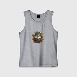 Майка детская хлопок Серый волк в шапке и шарфе, цвет: меланж