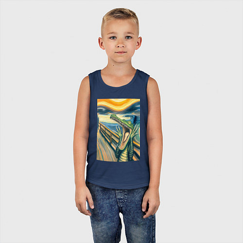 Детская майка Крокодил кричит на картине Эдварда Мунка - мем иск / Тёмно-синий – фото 5