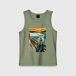 Майка детская хлопок Волк кричит на картине Эдварда Мунка - мем искусст, цвет: авокадо