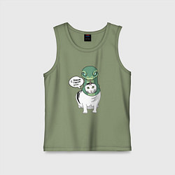 Майка детская хлопок С Новым годом - кот змея, цвет: авокадо