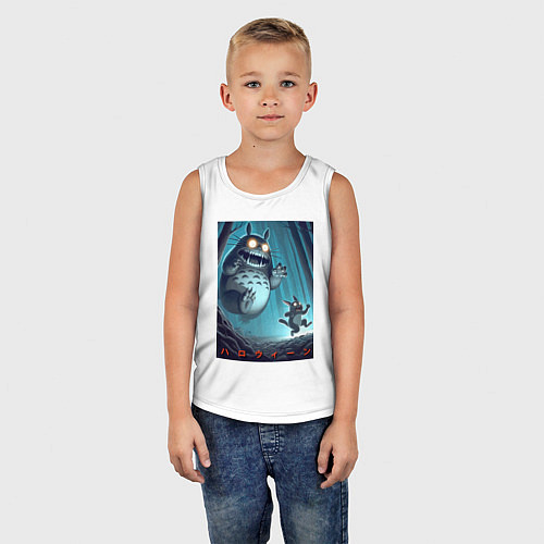 Детская майка Тоторо гонится за лесным длинноухим котом - хэллоу / Белый – фото 5