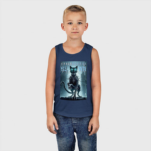 Детская майка Cyber black cat - halloween horror fantasy / Тёмно-синий – фото 5