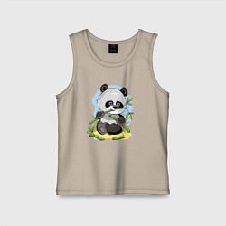 Майка детская хлопок Медвежонок панда ест бамбук, цвет: миндальный