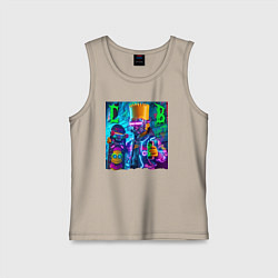 Майка детская хлопок Скейтбордист Барт Симпсон в кибермаске - неоновое, цвет: миндальный