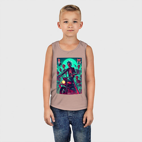 Детская майка Рик Санчес крутой байкер - нейроарт / Пыльно-розовый – фото 5