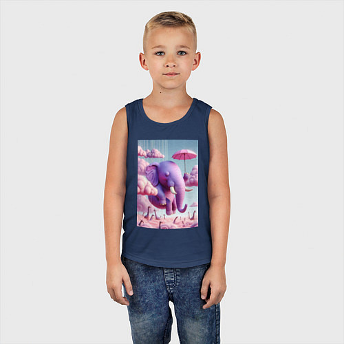 Детская майка Розовый слон под зонтом в облаках / Тёмно-синий – фото 5