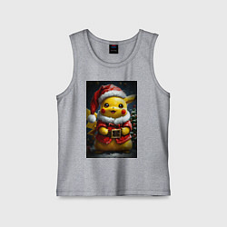 Майка детская хлопок Пикачу дед мороз, цвет: меланж