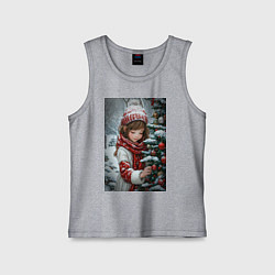 Майка детская хлопок Ребенок и новогодняя елка, цвет: меланж