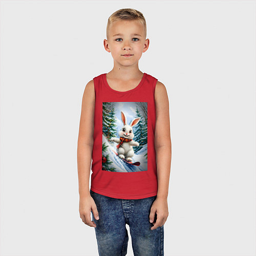 Детская майка Зайчик на сноуборде / Красный – фото 5