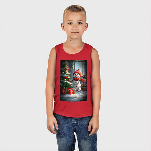 Детская майка Веселый снеговик / Красный – фото 5
