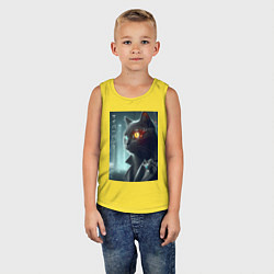 Майка детская хлопок Black cat - cyberpunk, цвет: желтый — фото 2