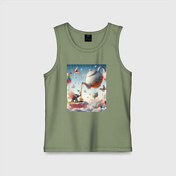 Майка детская хлопок Чаепитие крылатого слона - психоделика, цвет: авокадо