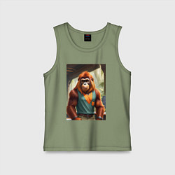 Майка детская хлопок Орангутанг хуманизация, цвет: авокадо