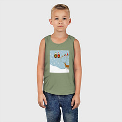 Майка детская хлопок Новогодние птицы на ветке, цвет: авокадо — фото 2