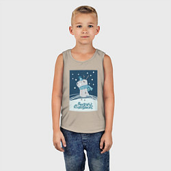 Майка детская хлопок Новогодний олень с шарфом, цвет: миндальный — фото 2