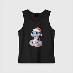 Майка детская хлопок Голубая новогодняя змея с подарком, цвет: черный