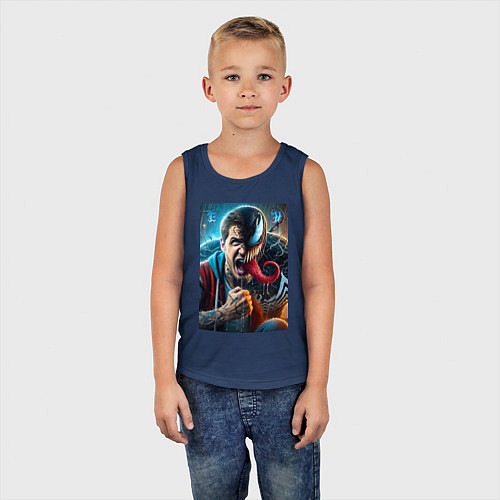 Детская майка Eddies transformation into Venom - ai art fantasy / Тёмно-синий – фото 5