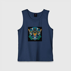 Майка детская хлопок Демон самурай тигр, цвет: тёмно-синий