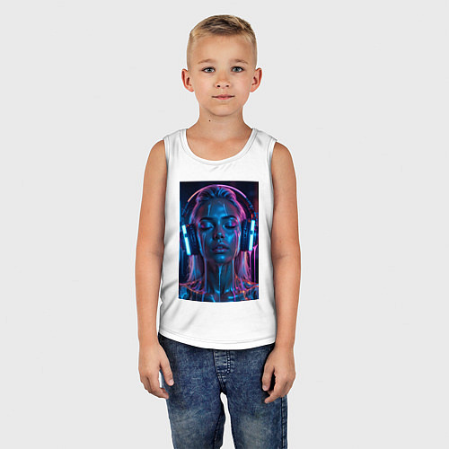 Детская майка Девушка с наушниками в неоне / Белый – фото 5
