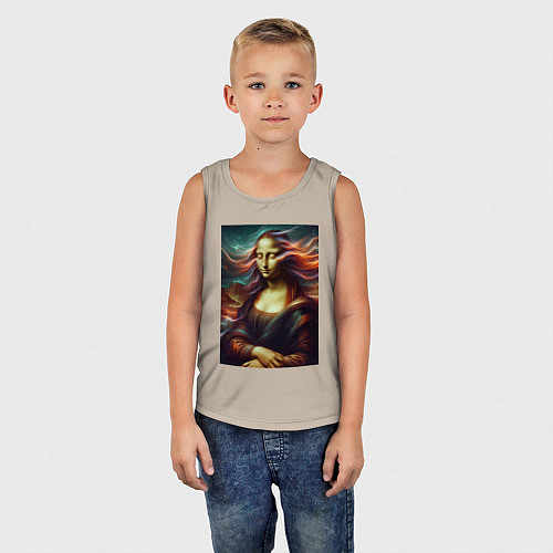 Детская майка Мона Лиза закрыла глаза / Миндальный – фото 5