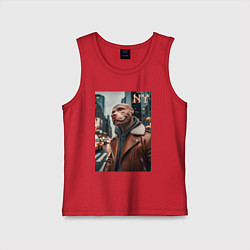 Майка детская хлопок Чувак питбуль смотрящий Нью-Йорка - нейроарт, цвет: красный