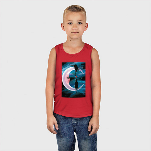 Детская майка Кошачья любовь на луне / Красный – фото 5