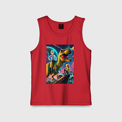 Майка детская хлопок Приключения Рика и Морти на планете динозавров, цвет: красный