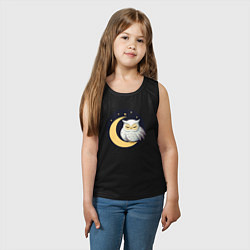 Майка детская хлопок Белая сова, спящая на луне, цвет: черный — фото 2