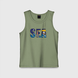 Майка детская хлопок Парусник на морских волнах, цвет: авокадо