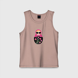 Майка детская хлопок Матрёшка с розовыми тюльпанами, цвет: пыльно-розовый