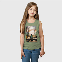 Майка детская хлопок Мальчик на скамейке, цвет: авокадо — фото 2