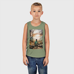 Майка детская хлопок Мальчик на скамейке, цвет: авокадо — фото 2