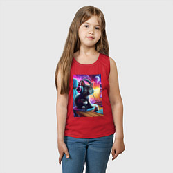 Майка детская хлопок Котёнок в наушниках и мышка, цвет: красный — фото 2