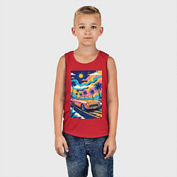 Майка детская хлопок Кабриолет едет по тропическому острову, цвет: красный — фото 2