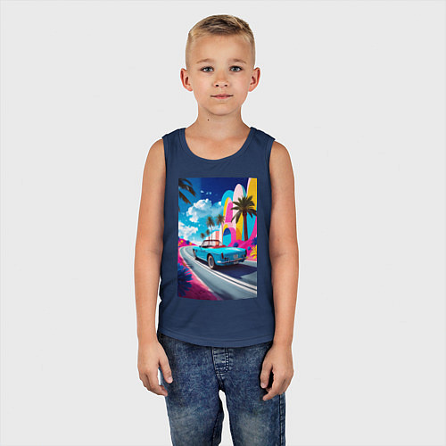 Детская майка Кабриолет едет по тропическому острову / Тёмно-синий – фото 5