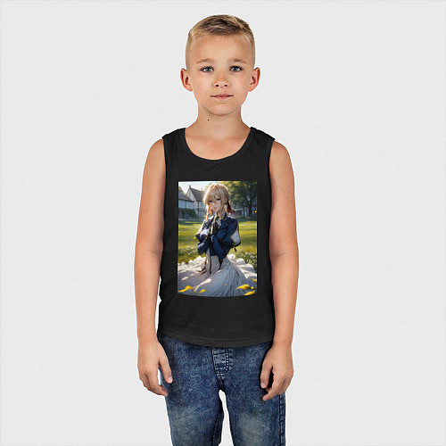 Детская майка Вайолет Эвергарден на лугу / Черный – фото 5